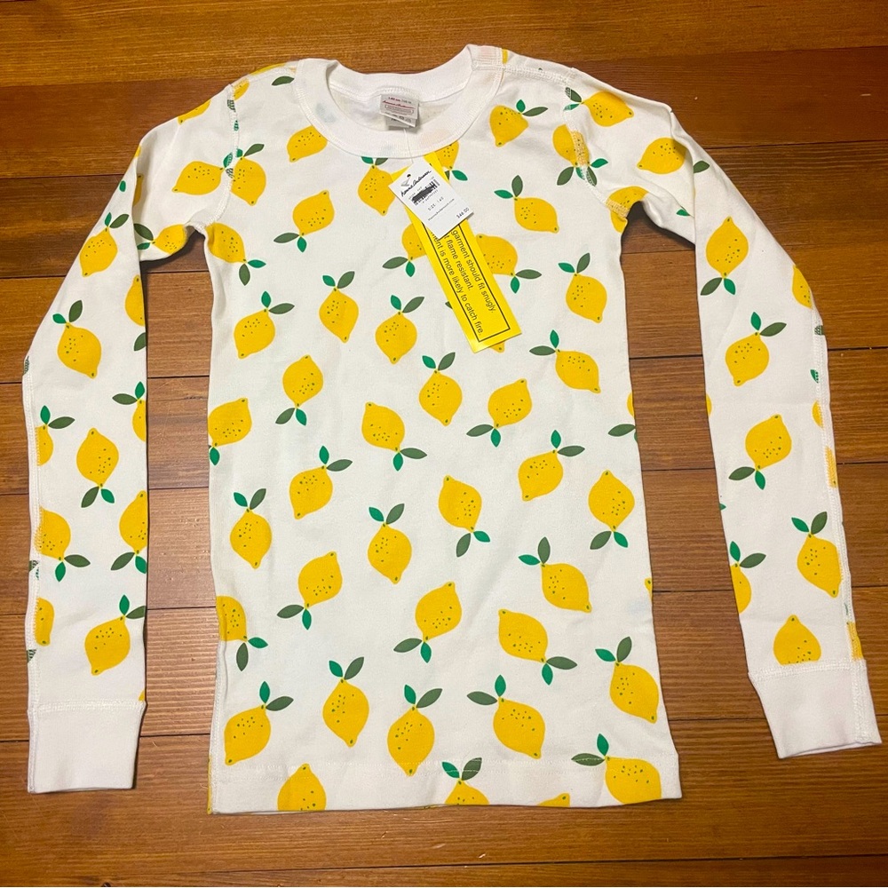 NWT Hanna Andersson White & Yellow Lemon Print Long Sleeve Pajama Top Size 10